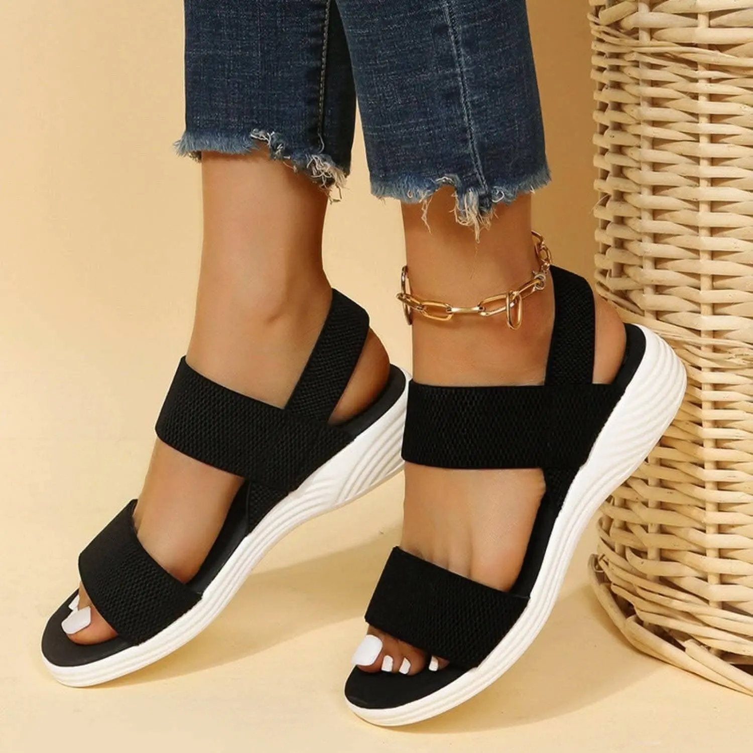 Comfortable low heel rubber sandals - Love Salve